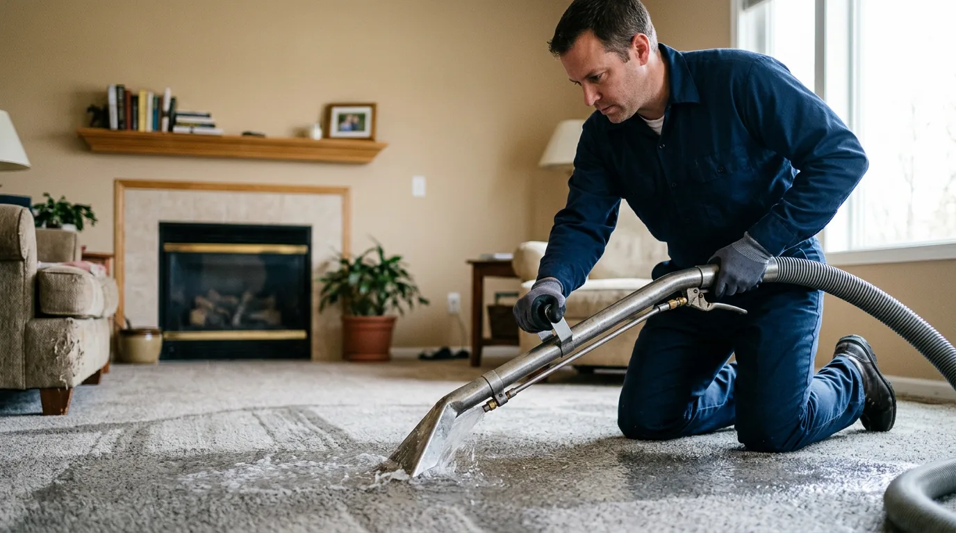 Water damage restoration technician working near Mccrory, AR
